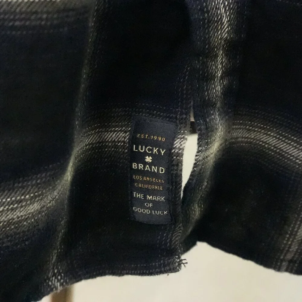 NWT Lucky Brand 100% Cotton Mens Small Plaid Long Sleeve Button Down Blue Black